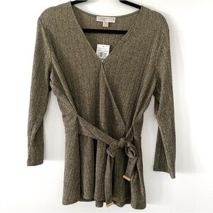 Michael Kors Olive Green V Neck Wrap tie up blouse women’s size L